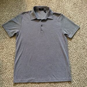 Theory Polo Shirt Mens Medium Grey Pattern Cotton Blend Short Sleeve Top Button